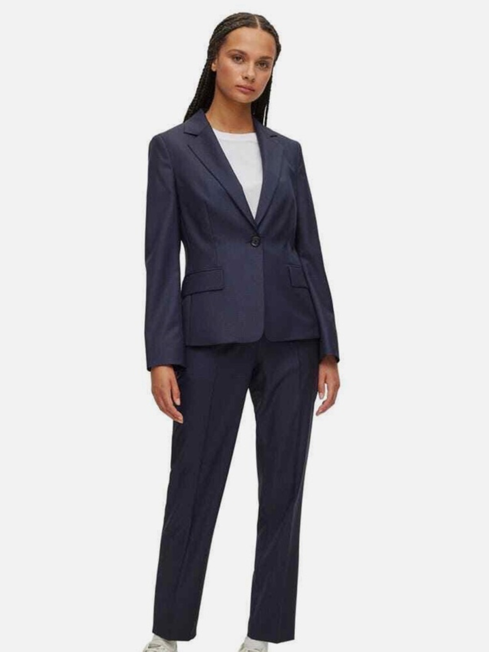 Hugo Boss Women's Navy Plaid Wool Blazer and Pants Set